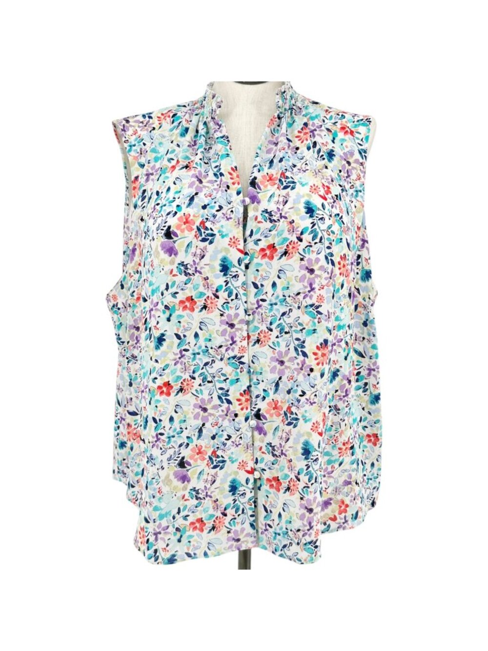 The Limited Blouse Womens 2X Multicolor Floral Sleeveless Ruffle Collar Light